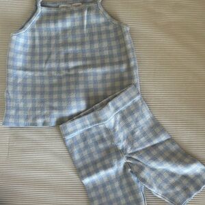 Zara Blue and White Checkered Tank Top and Shorts Set